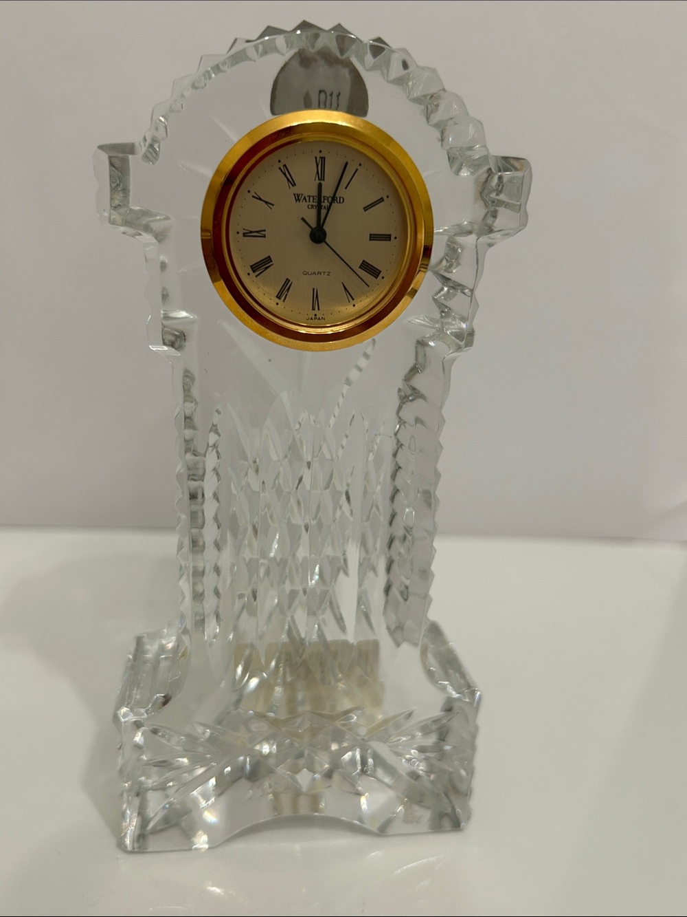 Waterford Clear Crystal Grandfather Gold Faced Clock